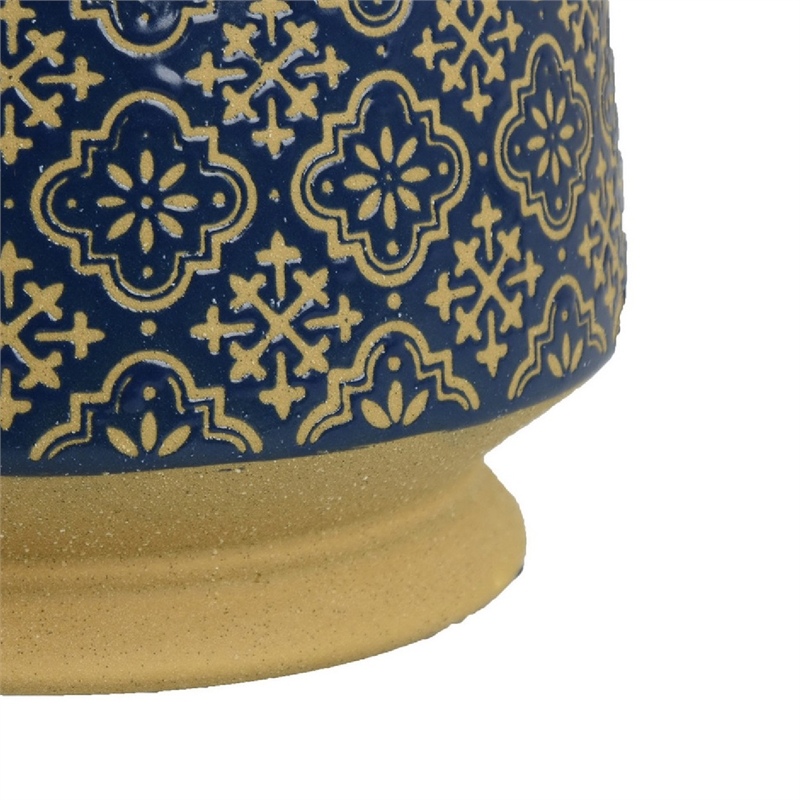 Hea Decorative Planter- Blue Gold Moroccan Pattern Footed Bowl- 10 Inch