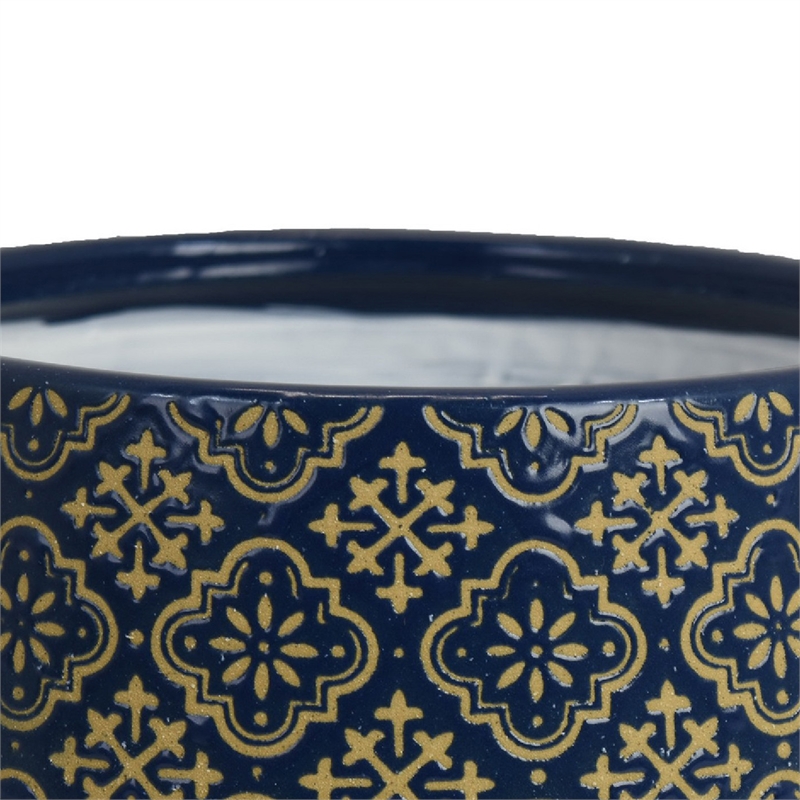 Hea Decorative Planter- Blue Gold Moroccan Pattern Footed Bowl- 10 Inch