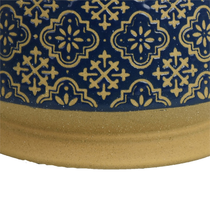 Hea Decorative Planter- Blue Gold Moroccan Pattern Footed Bowl- 10 Inch