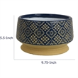 Hea Decorative Planter- Blue Gold Moroccan Pattern Footed Bowl- 10 Inch