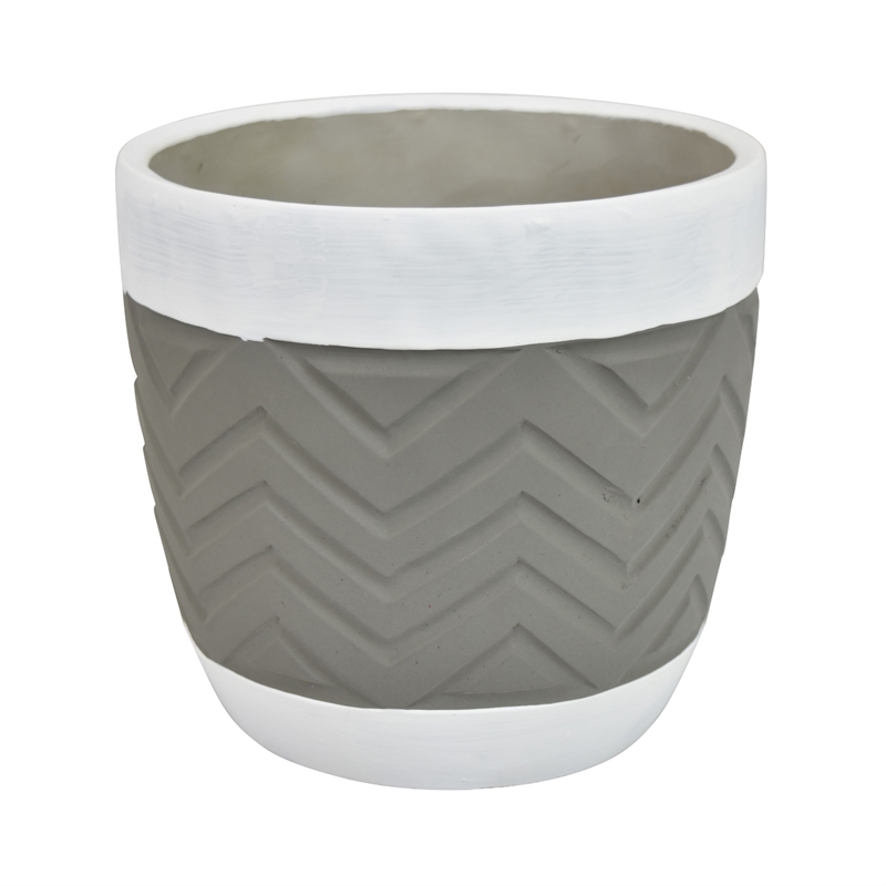 Decorative Planter- Chevron Design- Gray and White 7 Inch Terracotta