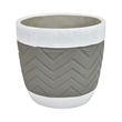 Decorative Planter- Chevron Design- Gray and White 7 Inch Terracotta