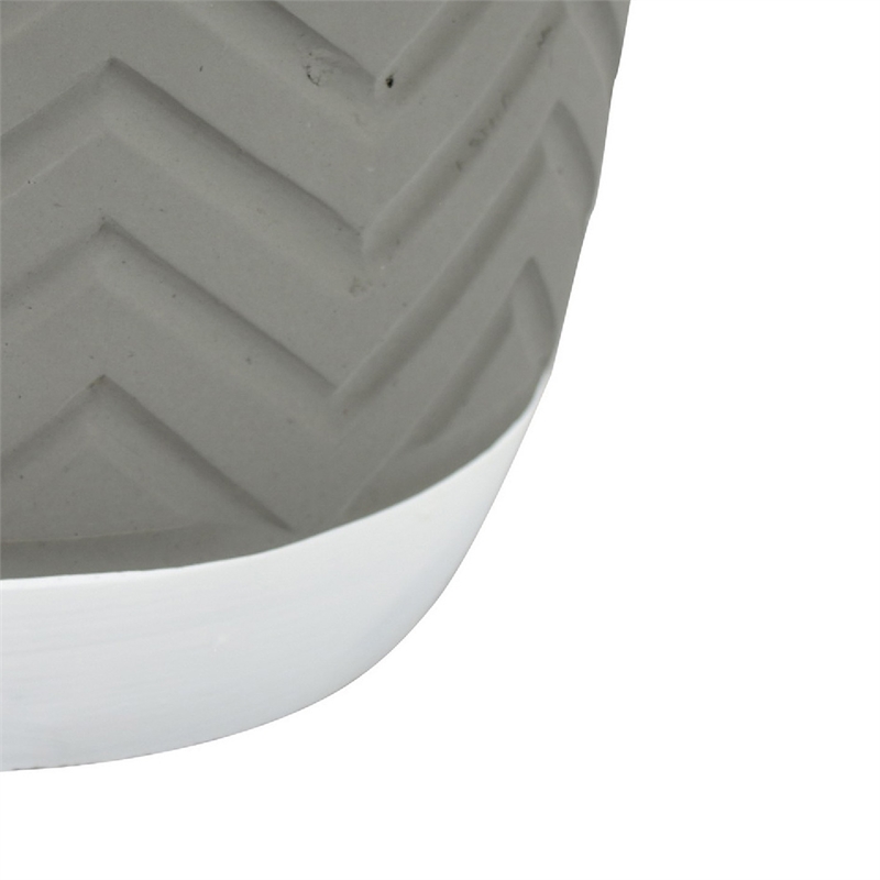 Decorative Planter- Chevron Design- Gray and White 7 Inch Terracotta