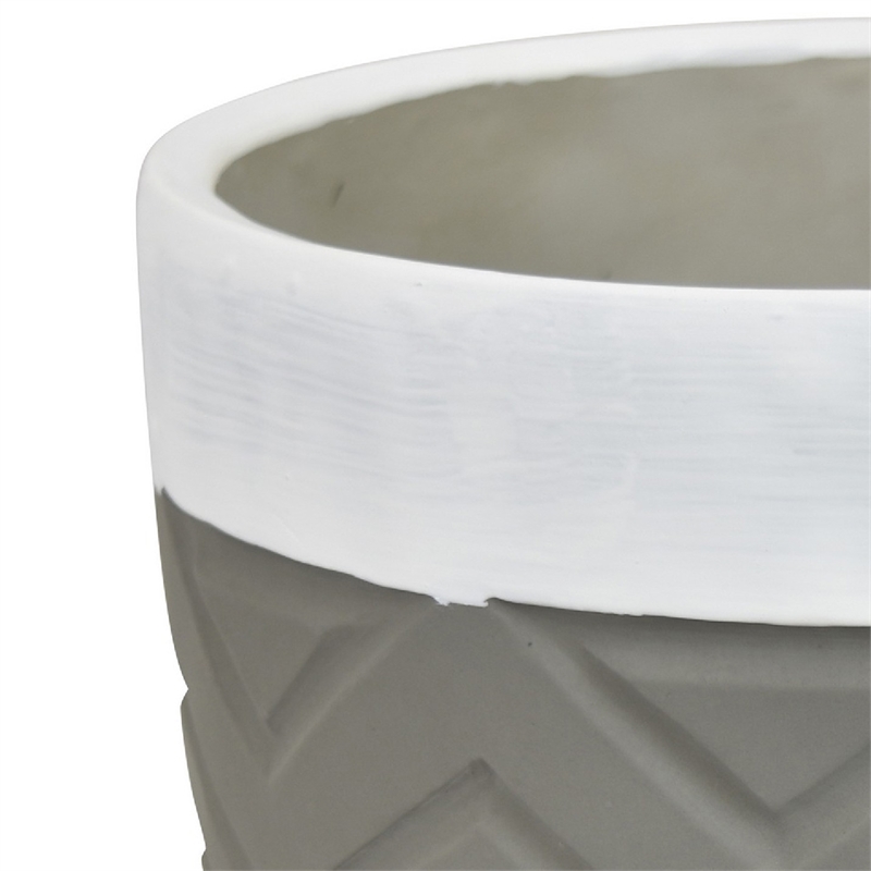 Decorative Planter- Chevron Design- Gray and White 7 Inch Terracotta