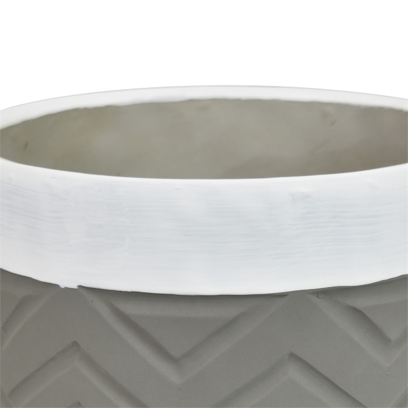 Decorative Planter- Chevron Design- Gray and White 7 Inch Terracotta