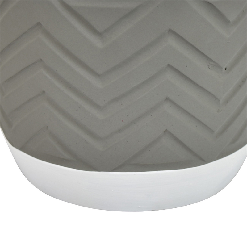 Decorative Planter- Chevron Design- Gray and White 7 Inch Terracotta