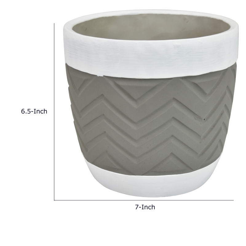 Decorative Planter- Chevron Design- Gray and White 7 Inch Terracotta