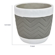Decorative Planter- Chevron Design- Gray and White 7 Inch Terracotta