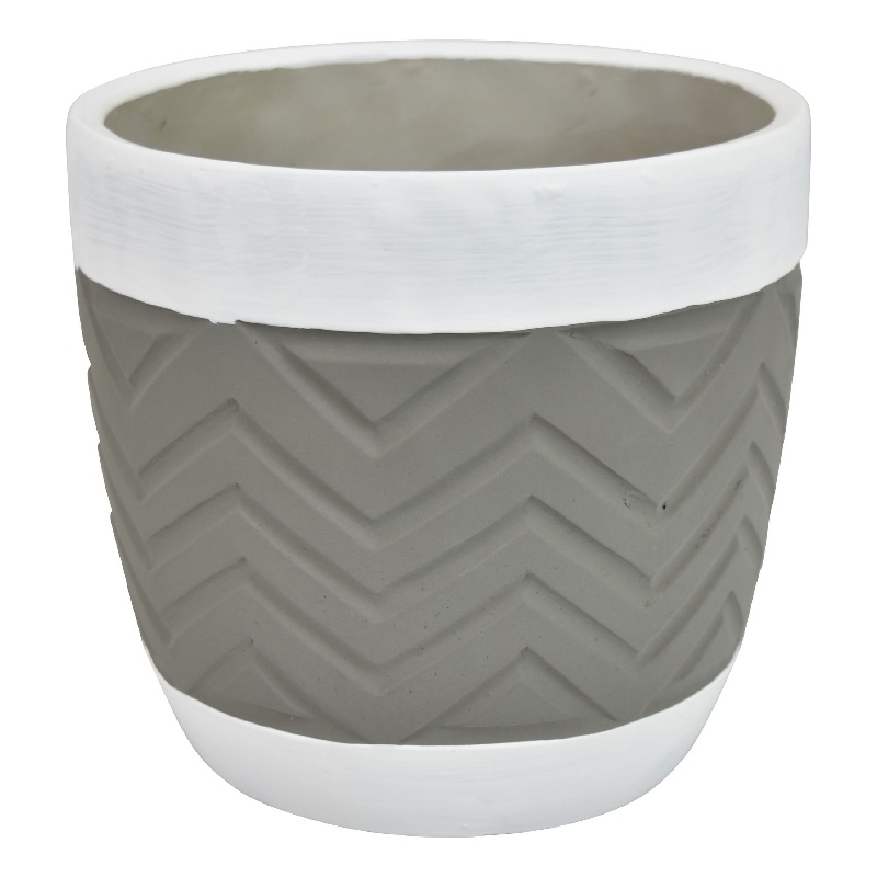 Decorative Planter- Chevron Design- Gray and White 7 Inch Terracotta