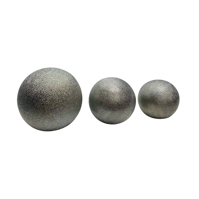 Decorative Ball Orb Set of 3- Cross-Hatched Texture- Antique Silver Ceramic