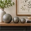 Decorative Ball Orb Set of 3- Cross-Hatched Texture- Antique Silver Ceramic