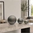Decorative Ball Orb Set of 3- Cross-Hatched Texture- Antique Silver Ceramic