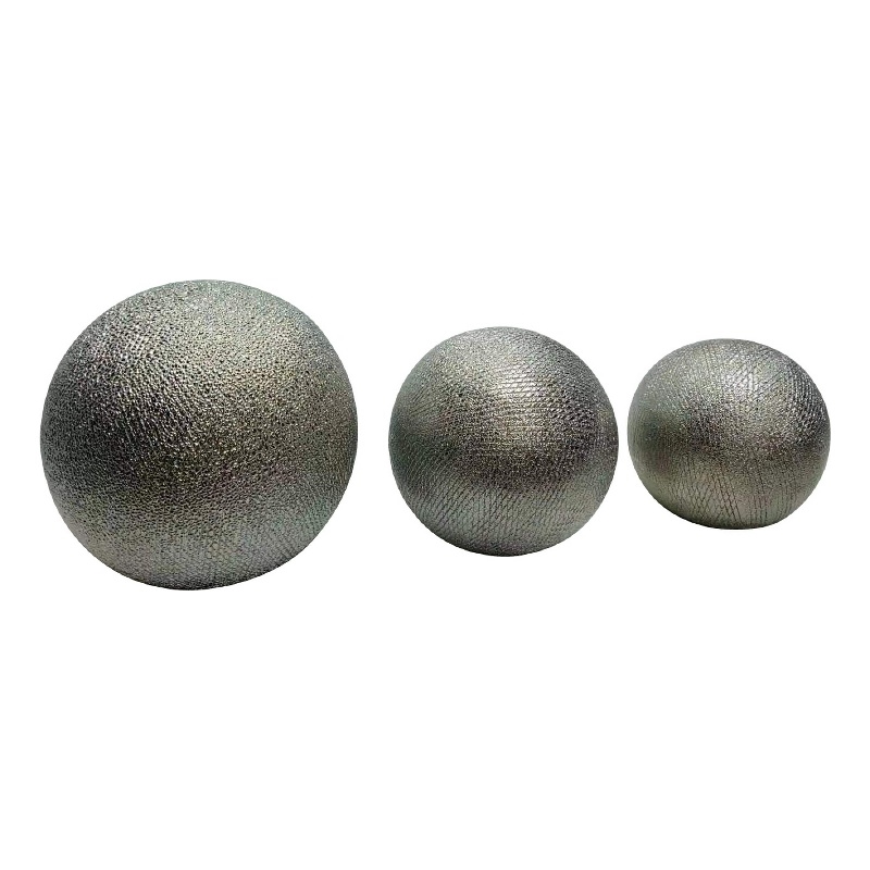Decorative Ball Orb Set of 3- Cross-Hatched Texture- Antique Silver Ceramic