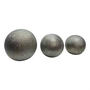 Decorative Ball Orb Set of 3- Cross-Hatched Texture- Antique Silver Ceramic