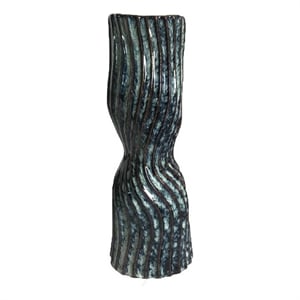 Decorative Vase- Fluted Hourglass Shape- Blue and Bronze Ceramic 16 Inch