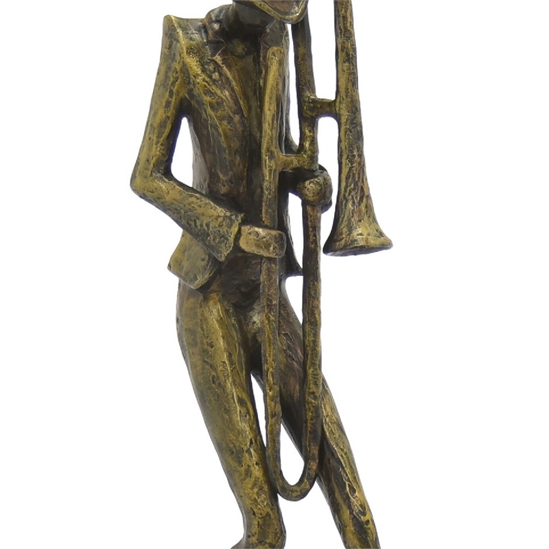 Decorative Sculpture- Trombone Player- Vintage Antique Gold Resin 20 Inch