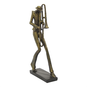 Decorative Sculpture- Trombone Player- Vintage Antique Gold Resin 20 Inch