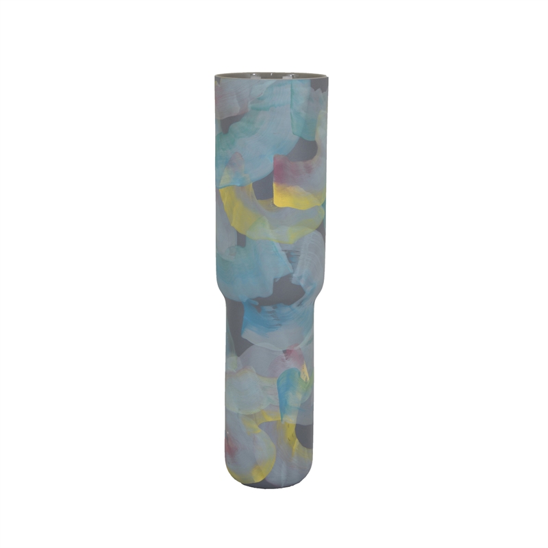 Riya Decorative Vase- Abstract Watercolor Art- Blue Ceramic 21 Inch