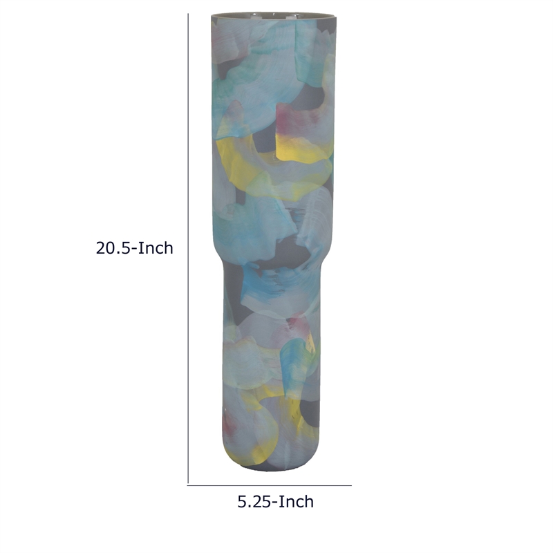 Riya Decorative Vase- Abstract Watercolor Art- Blue Ceramic 21 Inch