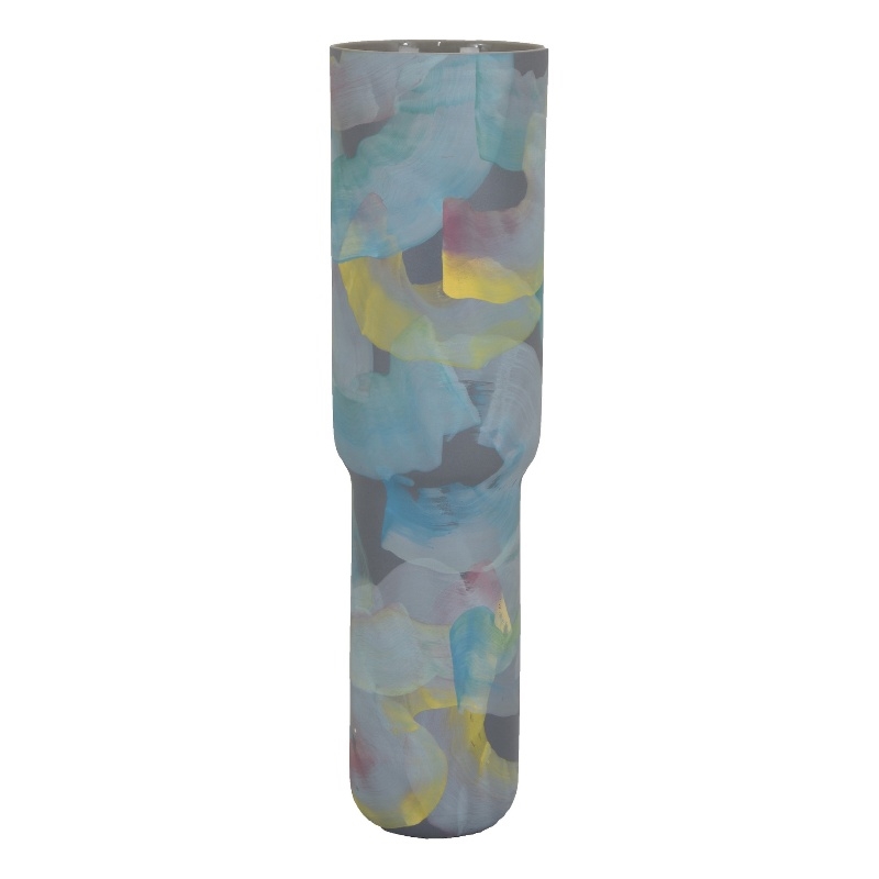 Riya Decorative Vase- Abstract Watercolor Art- Blue Ceramic 21 Inch