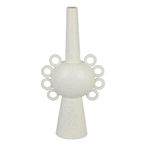 Multi-Tier Sculptural Vase- Loop Handles White Speckled Ceramic 18 Inch