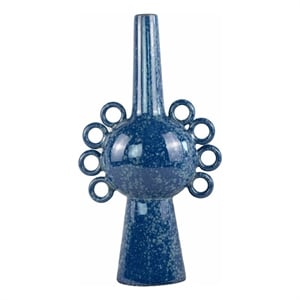 Orin Multi-Tier Sculptural Vase- Loop Handles Blue Speckled Ceramic 18 Inch