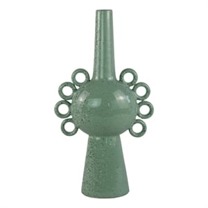 Multi-Tier Sculptural Vase- Loop Handles Green Speckled Ceramic 18 Inch