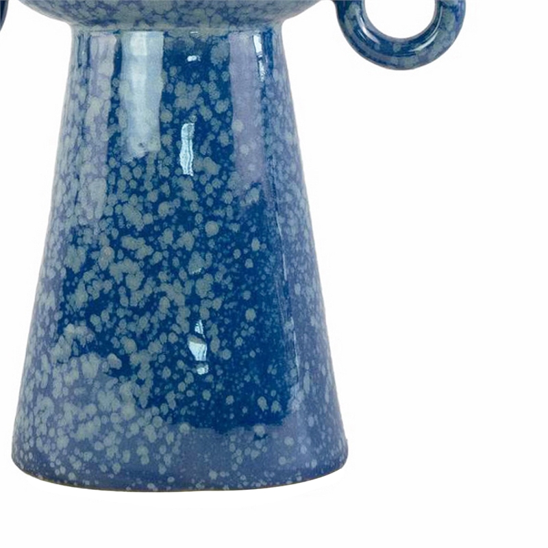 Orin Decorative Vase- 8 Loop Handles- Blue White Speckled Ceramic 15 Inch