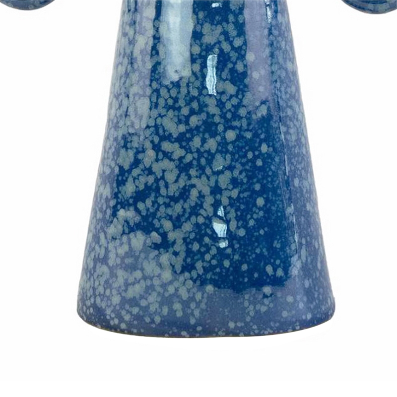 Orin Decorative Vase- 8 Loop Handles- Blue White Speckled Ceramic 15 Inch