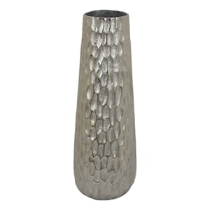 Tapered Decorative Vase with Textured Details- Silver Aluminum 19 Inch