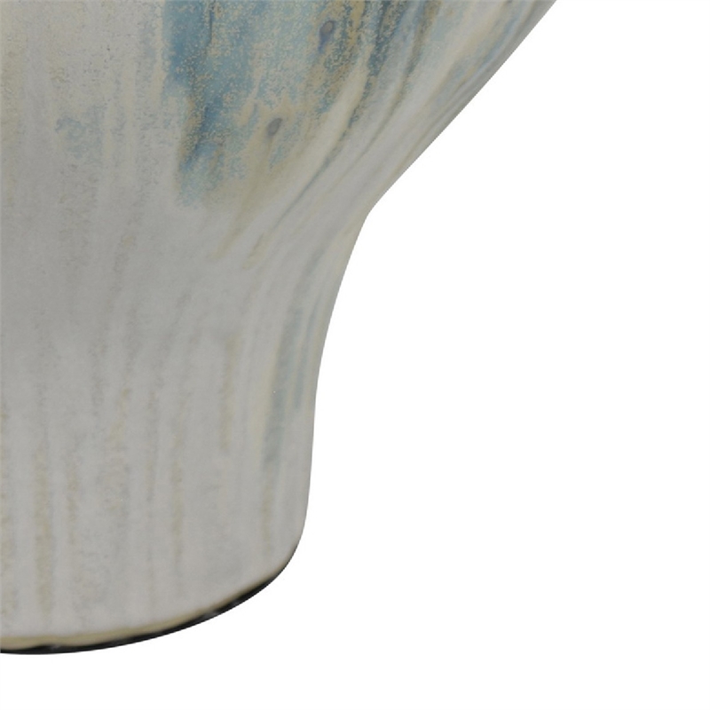 decorative planter with petal edge design- white-green ceramic 10 inch