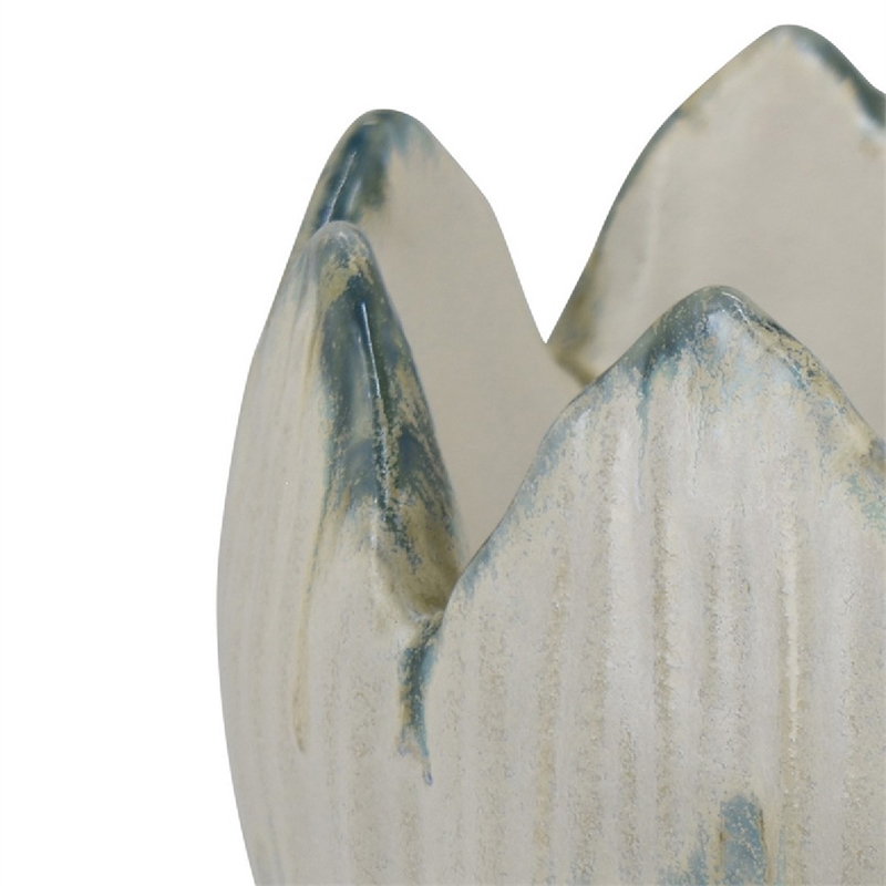 decorative planter with petal edge design- white-green ceramic 10 inch