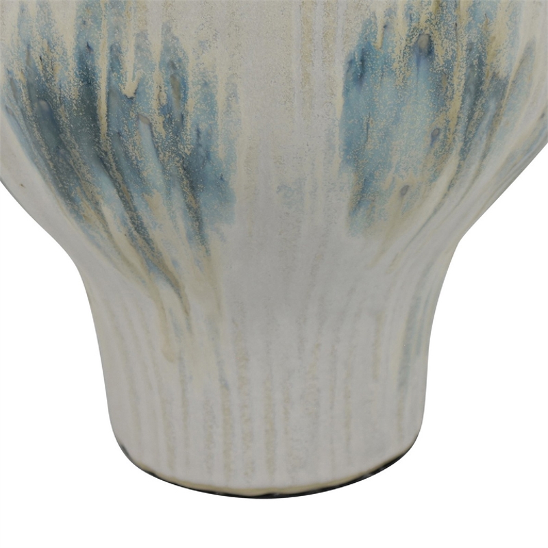 decorative planter with petal edge design- white-green ceramic 10 inch
