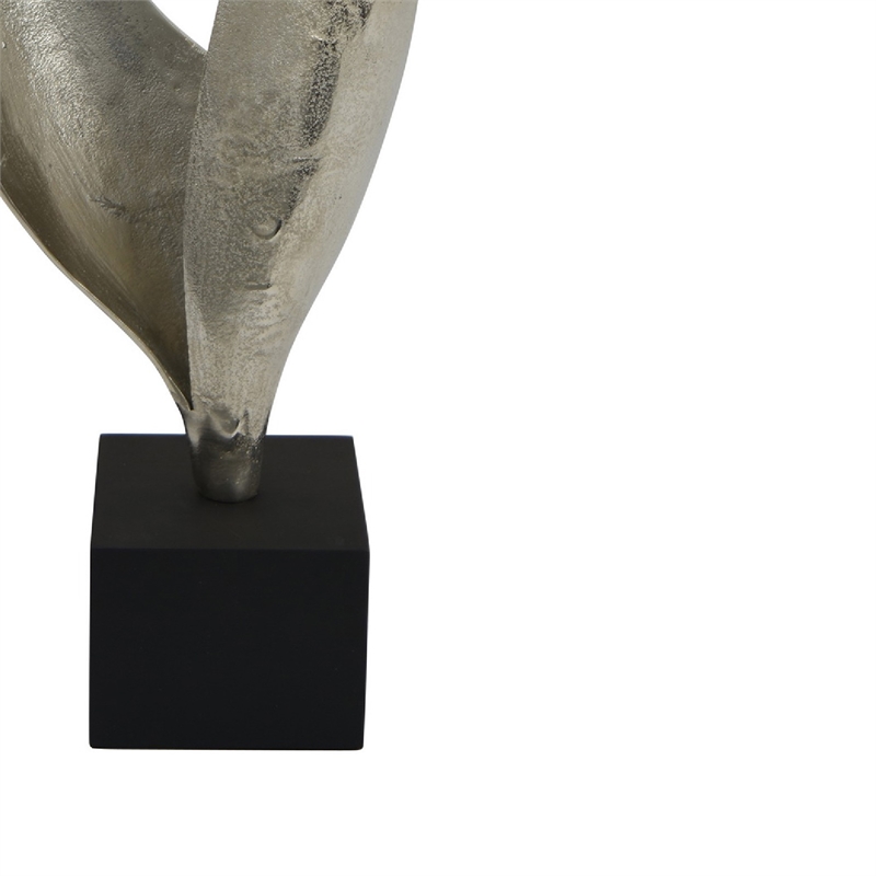 Dora Decorative Abstract Sculpture- Black Base- Silver Metal 24 Inch