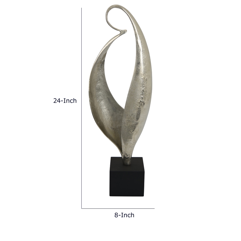 Dora Decorative Abstract Sculpture- Black Base- Silver Metal 24 Inch