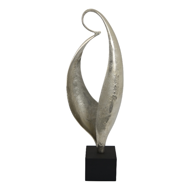 Dora Decorative Abstract Sculpture- Black Base- Silver Metal 24 Inch