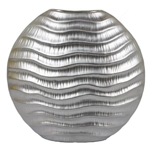 Tyler Round Vase with Textured Wave Pattern Design- Silver Ceramic 14 Inch