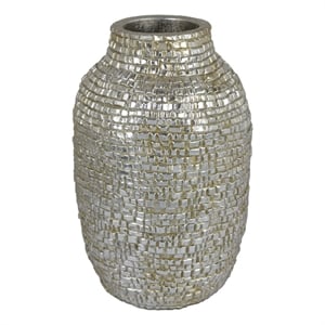 Jenna Decorative Vase with Brick-Like Patterns- Silver Textured Resin