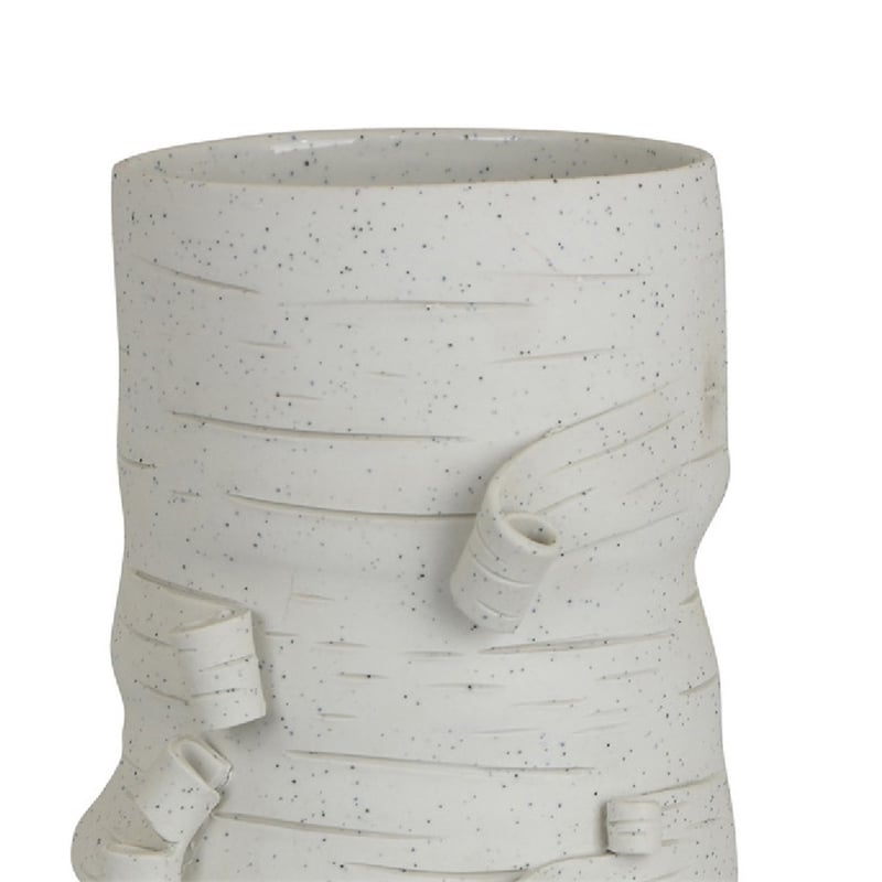 Moona Modern Vase with Sculpted Raised Details- White Textured Ceramic