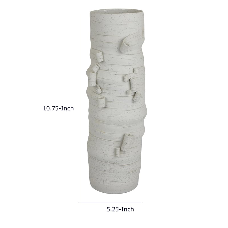 Moona Modern Vase with Sculpted Raised Details- White Textured Ceramic