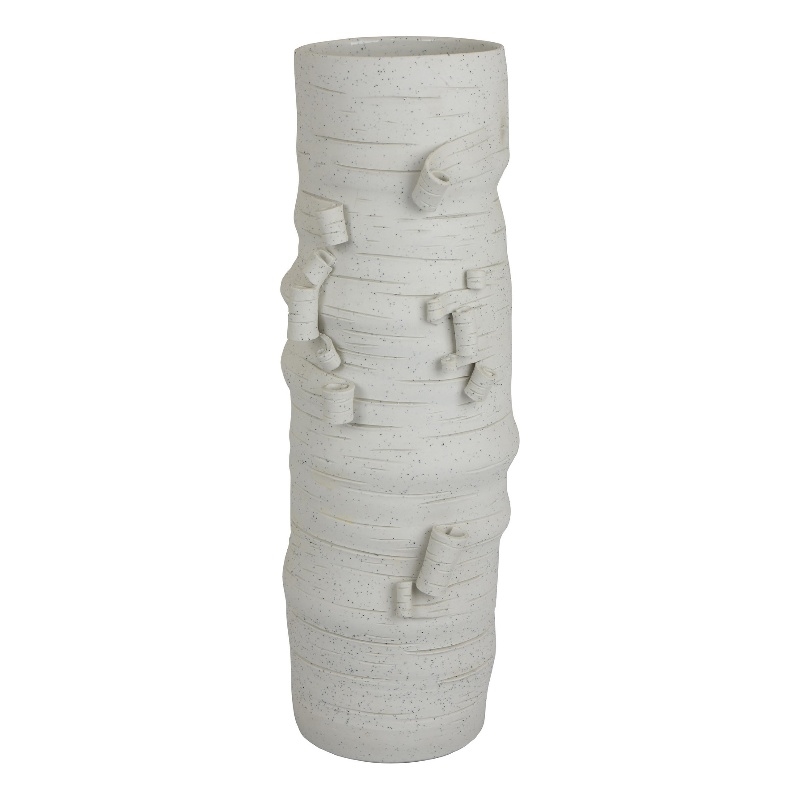 Moona Modern Vase with Sculpted Raised Details- White Textured Ceramic