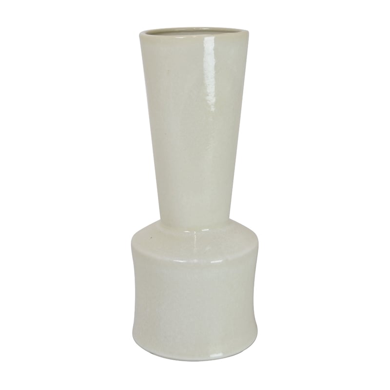 Ginny Decorative Vase with Slender Neck- Glossy White Ceramic 16 Inch