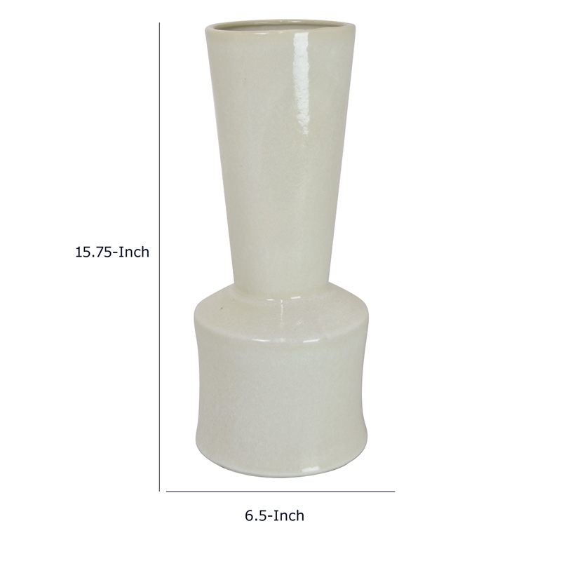 Ginny Decorative Vase with Slender Neck- Glossy White Ceramic 16 Inch
