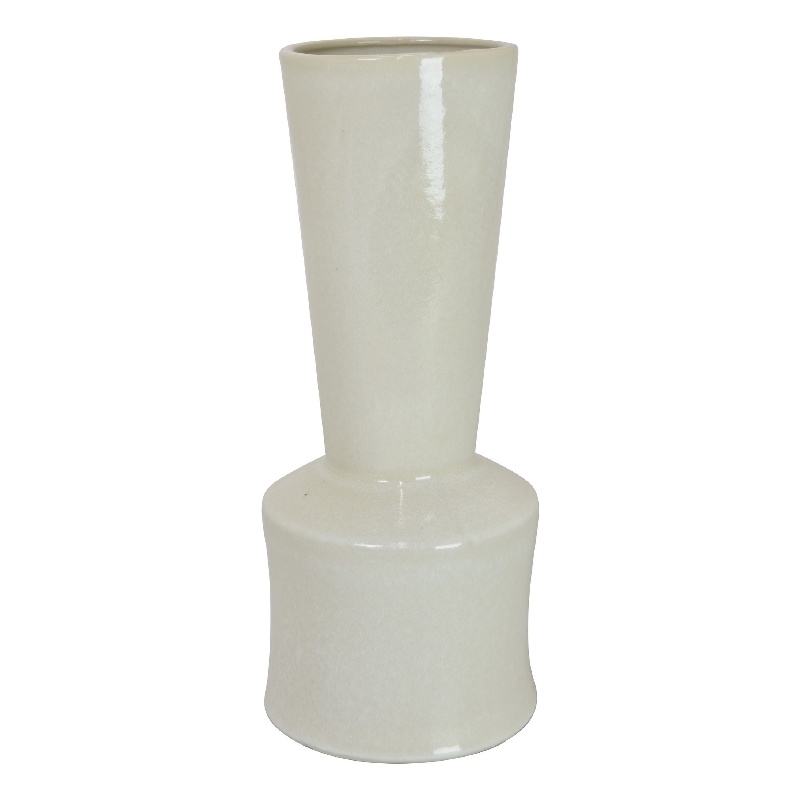 Ginny Decorative Vase with Slender Neck- Glossy White Ceramic 16 Inch