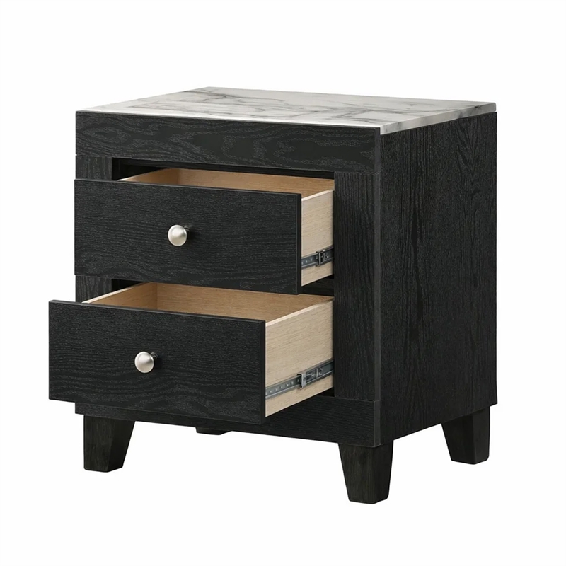 King Bedroom Set- Black- White- Chrome Wood- 2 Piece Set with Nightstand