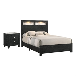 King Bedroom Set- Black- White- Chrome Wood- 2 Piece Set with Nightstand