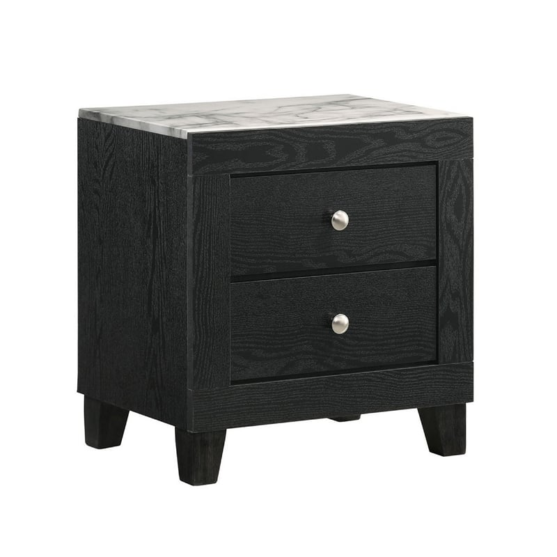 Queen Bedroom Set- Black- White- Chrome Wood- 2 Piece Set with Nightstand