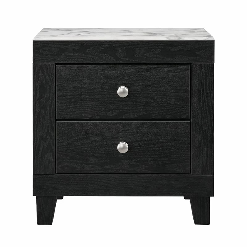 Queen Bedroom Set- Black- White- Chrome Wood- 2 Piece Set with Nightstand