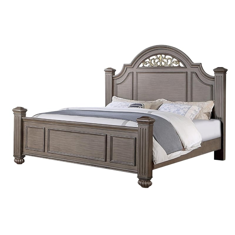 3pc King Bedroom Set- Gray- Brass- Clear Wood- 2 Nightstands