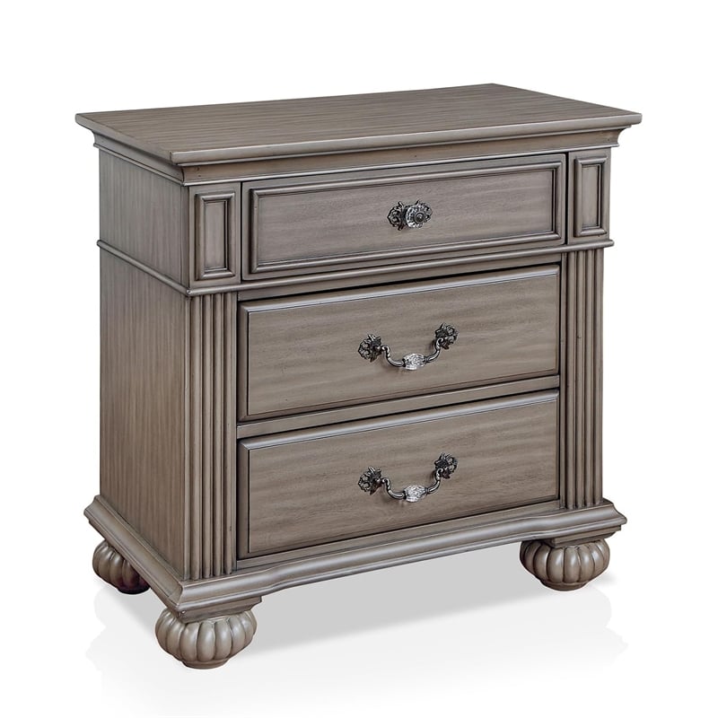 3pc King Bedroom Set- Gray- Brass- Clear Wood- 2 Nightstands